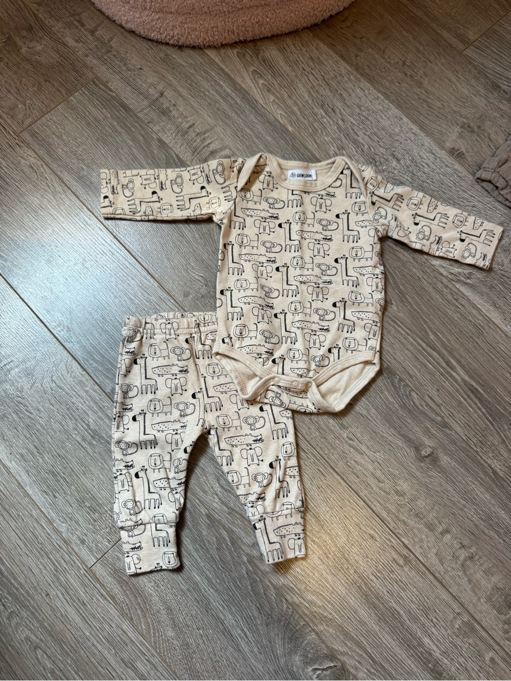 Neutral Animal Print Baby Bodysuit and Pants Set